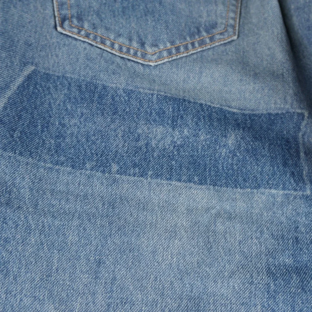 Levis Premium 511 Mens Jeans 34x32 Blue Slim Patchwork Print Distressed Stretch